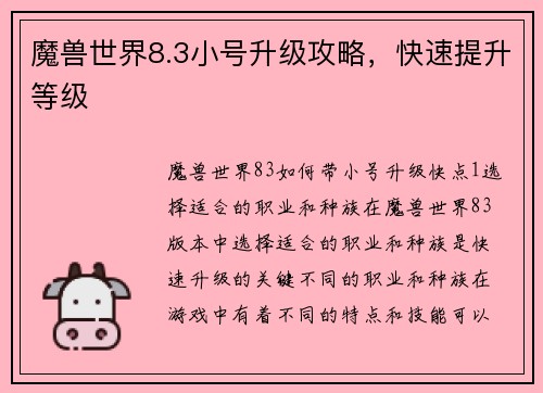魔兽世界8.3小号升级攻略,快速提升等级