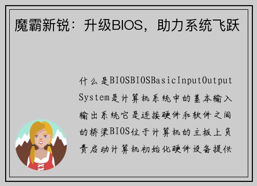 魔霸新锐:升级BIOS,助力系统飞跃